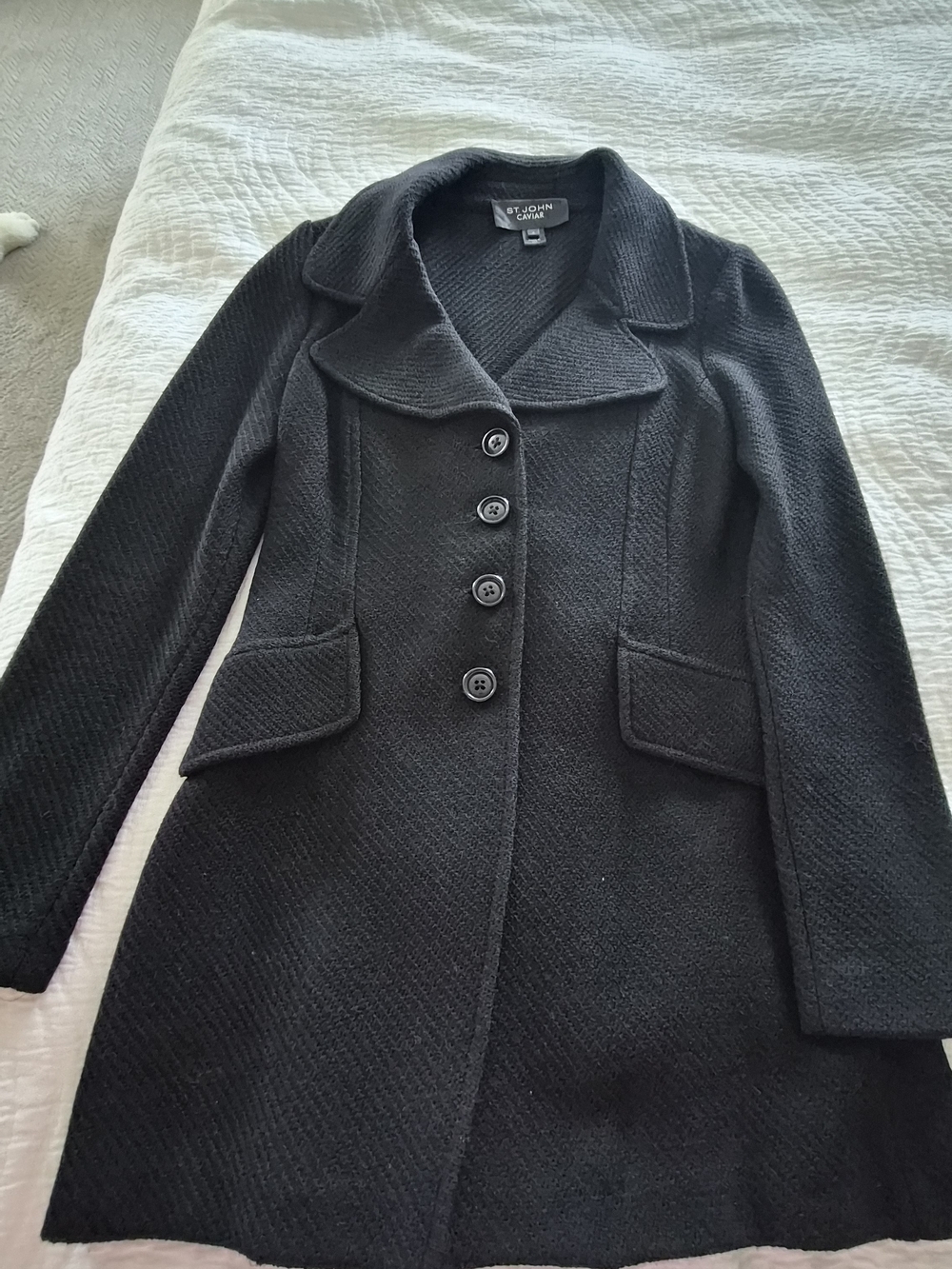 St. John Black Textured Wool Blend Women's Coat